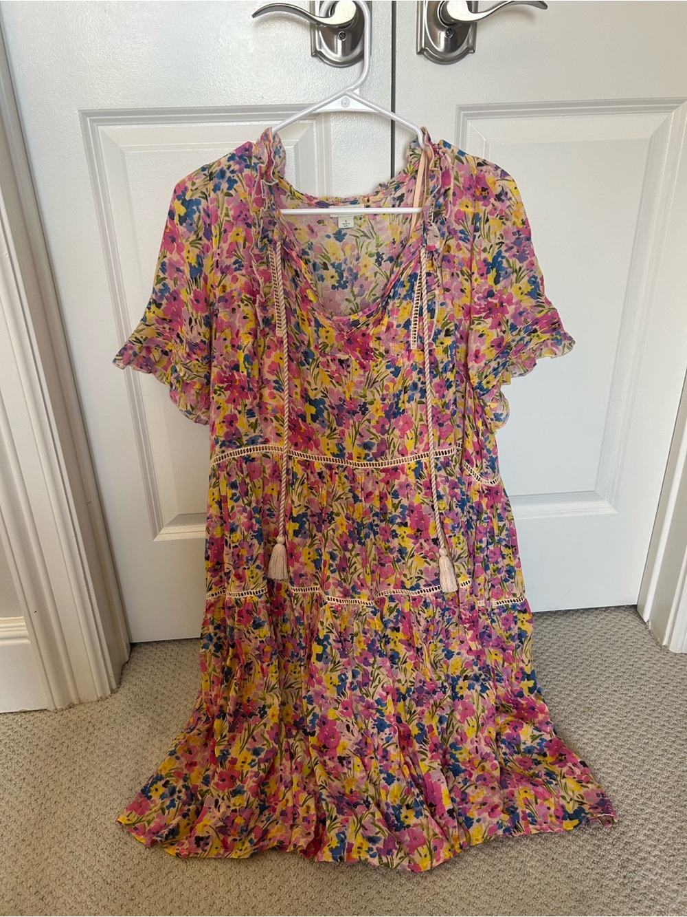 Sundance Yellow Floral Tiered Dress with Pink & Blue Accents